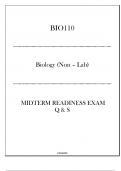 (BIO110) Midterm Readiness Exam Q & S - Biology (Non - Lab)