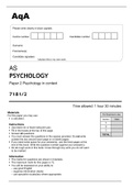 Aqa AS PSYCHOLOGY Paper 2- Psychology in context (7181/2) June 2022 Question Paper.