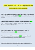 Texas Adjuster Pro Test 2023 Questions and Answers(Verified Answers)