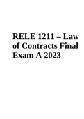 RELE 1211 – Law of Contracts Final Exam A 2023