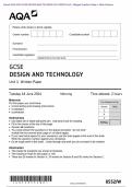 Actual 2024 AQA GCSE DESIGN AND TECHNOLOGY 8552/W Unit 1 Merged Question Paper + Mark Scheme