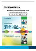 Solution Manual for Medical Assisting Administrative & Clinical Competencies (MindTap Course List) 9th Edition by Michelle Blesi,  All Chapters 1 to 58 complete Verified editon ISBN:9780357502815