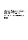 Claims Adjuster Exam 1| 133 QUESTIONS with Answers | GRADED A+ 2023