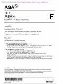 . 2024 AQA GCSE FRENCH 8658/SF Paper 2 Speaking Candidate’s material + Teacher’s + Mark Scheme