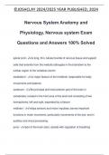 Nervous System Anatomy and Physiology, Nervous system Exam Questions and Answers 100% Solved