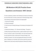 OB-Newborn-NCLEX Practice Exam Questions and Answers 100% Solved