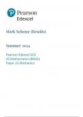 Pearson Edexcel AS MATHEMATICS Paper 22 (Mechanics) June 2024 final mark scheme/ 8ma0-22