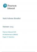 Pearson Edexcel AS MATHEMATICS Paper 21 (Statistics) June 2024 Final Mark Scheme/ 8ma0-21