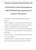 Social Studies Content Knowledge test (5081) PRAXIS II Exam Questions and Answers 100% Solved