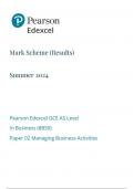 Pearson Edexcel AS Business Paper 2 June 2024 Final Mark Scheme/ 8bs0-02( Managing Business Activities)