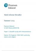 Pearson Edexcel AS HISTORY Paper 1B June 2024 Final Mark Scheme/ 8hi0-1b