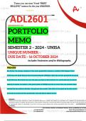 ADL2601 PORTFOLIO MEMO - OCT./NOV.  2024 - SEMESTER 2 - UNISA - DUE DATE :- 16 OCTOBER 2024 (DETAILED ANSWERS WITH FOOTNOTES AND BIBLIOGRAPHY - DISTINCTION GUARANTEED!) 