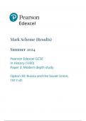 Pearson Edexcel GCSE In History (1HI0) Paper 3: Modern depth study Option 30: Russia and the Soviet Union, 1917–41 mark scheme june 2024 1hio/30