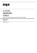 aqa A-LEVEL SOCIOLOGY (7192/3) Paper 3 - Crime and deviance with theory and methods June 2022 OFFICIAL Mark scheme.