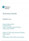 Pearson Edexcel GCSE In History (1HI0) Paper 1: Thematic study and historic environment (1HI0/10) Option 10: Crime and punishment in Britain, c1000–present and Whitechapel, c1870–c1900: crime, policing  mark scheme june 2024 1hio/10