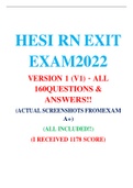 HESI RN EXIT EXAM2022 VERSION 1 (V1) – ALL 160QUESTIONS & ANSWERS!!