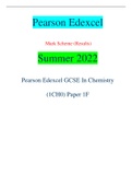 Pearson Edexcel Mark Scheme (Results) Summer 2022 Pearson Edexcel GCSE In Chemistry (1CH0) Paper 1F