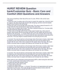 HURST REVIEW Question bank/Customize Quiz - Basic Care and Comfort 2023 Questions and Answers