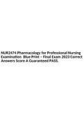 NUR2474 Pharmacology for Professional Nursing Examination Blue Print – Final Exam 2023 Correct Answers Score A Guaranteed PASS.