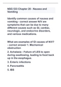 NSG 533 Chapter 20 - Nausea and Vomiting with 100% complete solutions