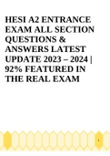 HESI A2 ENTRANCE EXAM ALL SECTION QUESTIONS & ANSWERS LATEST UPDATE 2023 – 2024 | 92% FEATURED IN THE REAL EXAM