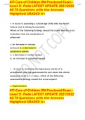 ATI Care of Children RN Proctored Exam - Level 3!. Peds LATEST UPDATE 2021/2022 All 70 Questions with the Answers Higlighted GRADED A+