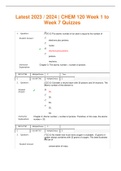 2023 - 2024 CHEM 120 Week 1 to Week 7 Quizzes | Passed | A+ Rated Guide | New Full Exam 