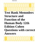 Test Bank Memmlers Structure and Function of the Human Body 12th Edition Cohen Questions with correct Answers