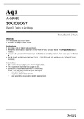 Aqa A level Sociology 7192/2 Paper 2 Topics in Sociology Question Paper  June2022 Approved.