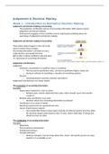 SUMMARY ALL LECTURES & TUTORIALS Judgement & Decision Making