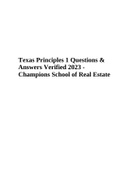 Texas Principles 1 Questions & Answers Verified 2023 - Champions School of Real Estate | TEXAS PRINCIPLES 1 EXAM - CHAMPIONS SCHOOL OF REAL ESTATE | Real Estate Exam Review – Texas Portion | CHAMPIONS SCHOOL OF REAL ESTATE SALESPERSON NATIONAL PREP EXAM 1