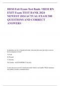 HESI Exit Exam Test Bank / HESI RN EXIT Exam TEST BANK 2024 NEWEST 2024 ACTUAL EXAM 500 QUESTIONS AND CORRECT ANSWERS