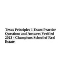 Texas Principles 1 Exam Practice Questions and Answers Verified 2023 - Champions School of Real Estate 