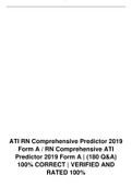 ATI RN Comprehensive Predictor 2019 Form A / RN Comprehensive ATI Predictor 2019 Form A | (180 Q&A) 100% CORRECT | VERIFIED AND RATED 100%