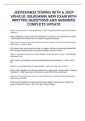 JEEPEXAM22 TOWING WITH A JEEP VEHICLE (SSJE04WB) NEW EXAM WITH WRITTEN QUESTIONS AND ANSWERS COMPLETE UPDATE