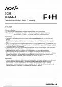 AQA GCSE BENGALI PAPER 2 QUESTION PAPER 2024 (8638/SF+SH: Foundation and Higher Speaking)