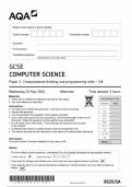 AQA GCSE COMPUTER SCIENCE PAPER 1 QUESTION PAPER 2024 (8525/1A: Computational thinking and programming skills– C#)