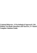 Criminal Behavior: A Psychological Approach 11th Edition Test Bank Questions and Answers, A+ Rated Complete Solution Guide.