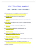 CERTIFIED NURSING ASSISTANT  CNA PRACTICE EXAM 2022/2023