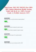 Final Exam: NSG 322/ NSG322 (New 2024/  2025 Update) Behavioral Health Nursing  Guide with Qs & As | 100% Correct|  Grade A (Verified Answers)- GCU