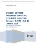 ENN1504 OCTOBER NOVEMBER PORTFOLIO (COMPLETE ANSWERS) Semester 2 2024 - DUE 18 October 2024; 100% TRUSTED Complete, trusted solutions and explanations. Ensure your success with us... 