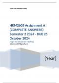 HRM2605 Assignment 6 (COMPLETE ANSWERS) Semester 2 2024 - DUE 25 October 2024; 100% TRUSTED Complete, trusted solutions and explanationsEnsure your success with us...