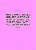 MORT 3014 - RULES AND REGULATIONS - EXAM 2 (149A) | 102 QUESTIONS | WITH ACTUAL ANSWERS!!