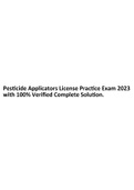 Pesticide Applicators License Practice Exam 2023 with 100% Verified Complete Solution.