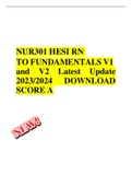 NUR301 HESI RN TO FUNDAMENTALS V1 and V2 Latest Update 2023/2024 DOWNLOAD SCORE