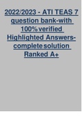 2022/2023 - ATI TEAS 7 question bank-with 100% verified Highlighted Answers-complete solution Ranked A+