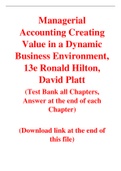 Managerial Accounting Creating Value in a Dynamic Business Environment 13th Edition By Ronald Hilton, David Platt (Test Bank)