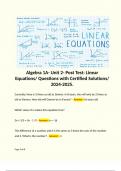 Algebra 1A- Unit 2- Post Test: Linear Equations/ Questions with Certified Solutions/ 2024-2025.  