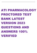 ATI PHARMACOLOGY PROCTORED TEST BANK LATEST VERSION 2023  QUESTIONS AND  ANSWERS 100%  VERIFIED