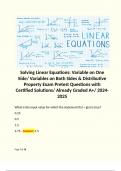 Solving Linear Equations: Variable on One Side/ Variables on Both Sides & Distributive Property Exam Pretest Questions with Certified Solutions/ Already Graded A+/ 2024-2025  